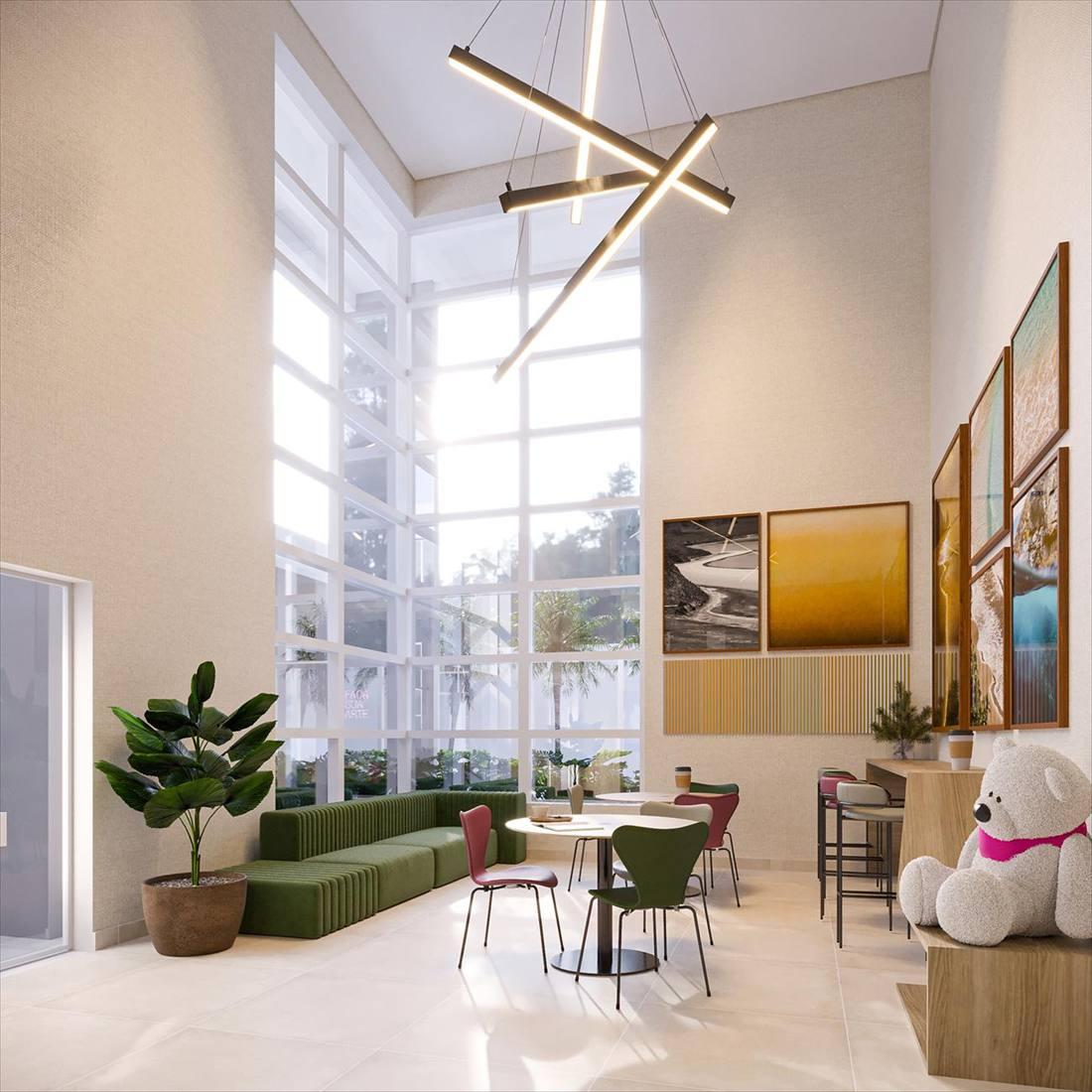 Perspectiva ilustrada do hall residencial