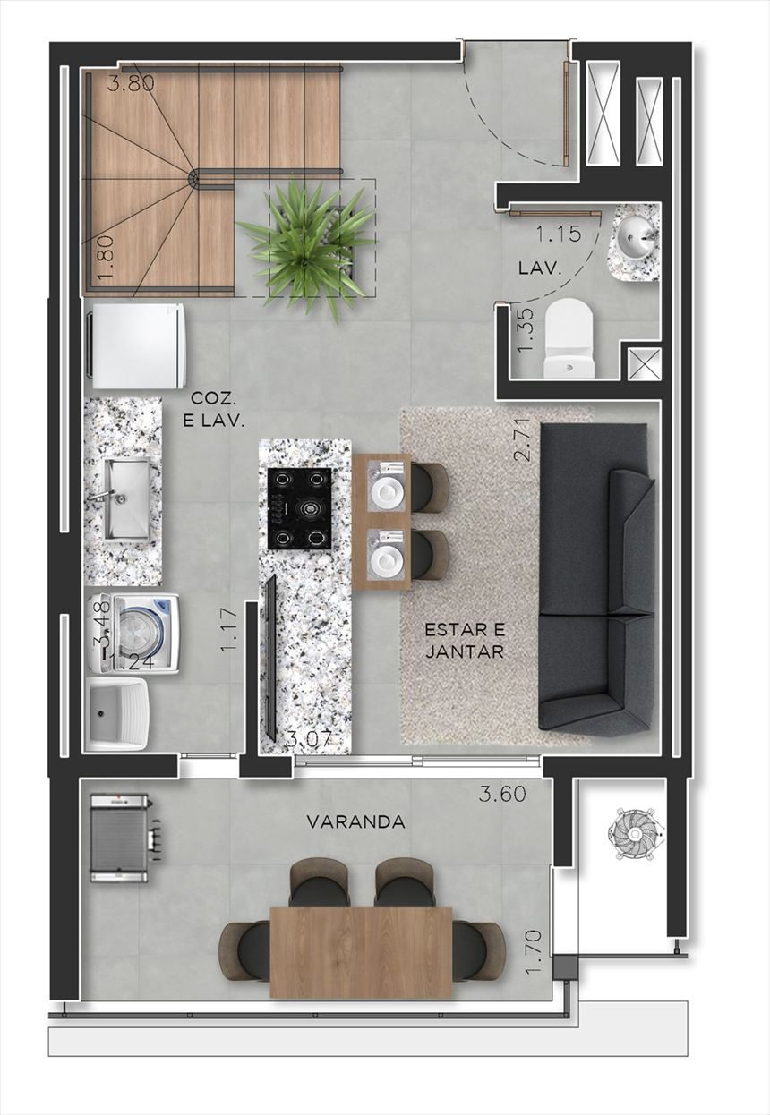 Planta do duplex, pavimento inferior